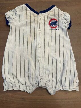 Chicago Cubs Pinstripe Puff-Sleeve Baby Romper MLB 6-9M